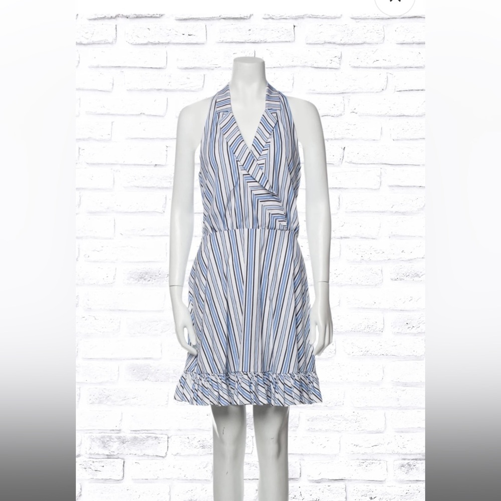 Caroline Constas 'Nyssa' Wrap-Style Blue/White Striped Mini Dress